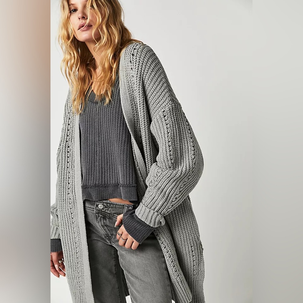 Free People Gray Knit Cardigan